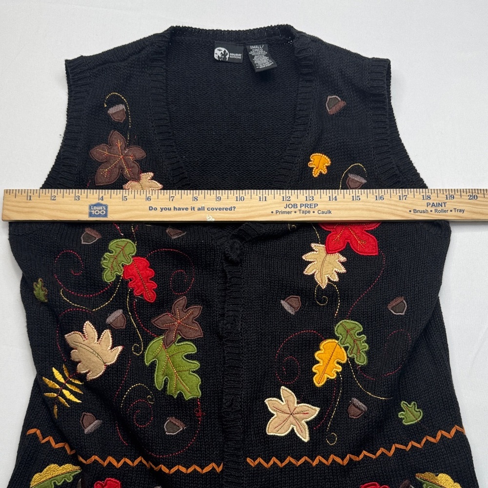 Holiday Editions Black Knit Vest leaves Multicolor Autumn Leaf Appliqué Small - Picture 3 of 5